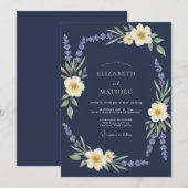 Invitation Mariage Couronne de Lilas Navy (Devant / Derrière)