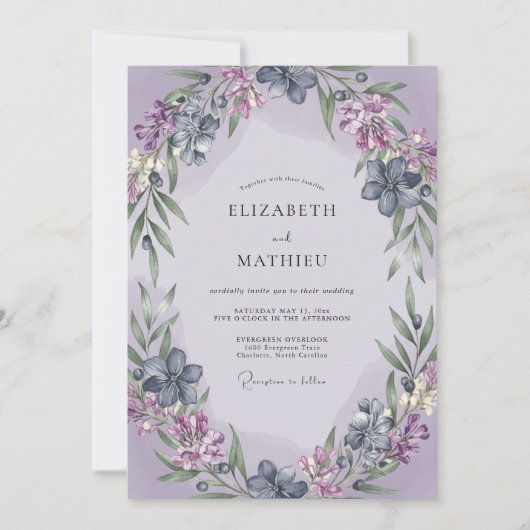 Invitation Mariage Couronne de Lilas Pervenche (Devant)