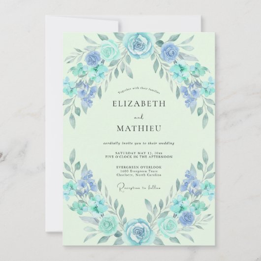 Invitation Mariage Couronne de Menthe Azurée (Devant)