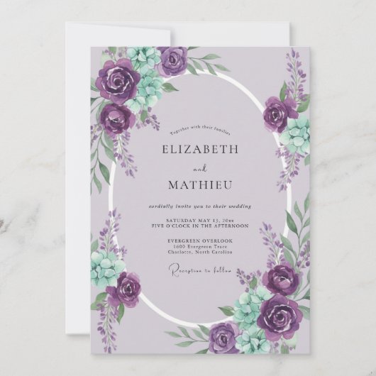 Invitation Mariage Couronne de Menthe Violette (Devant)