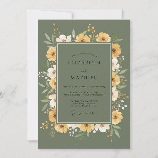 Invitation Mariage Couronne de Moutarde Olive (Devant)