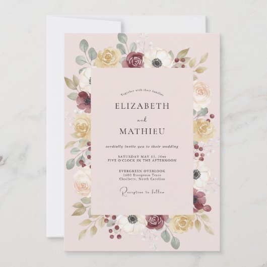 Invitation Mariage Couronne de Moutarde Rosée (Devant)