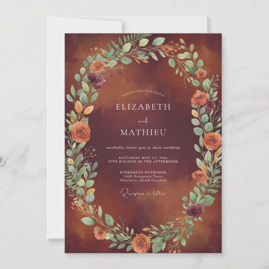 Invitation Mariage Couronne de Orange Brûlé (Devant)