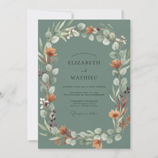 Invitation Mariage Couronne de Pêches Fardées Ardoise (Devant)