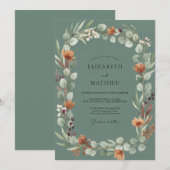 Invitation Mariage Couronne de Pêches Fardées Ardoise (Devant / Derrière)