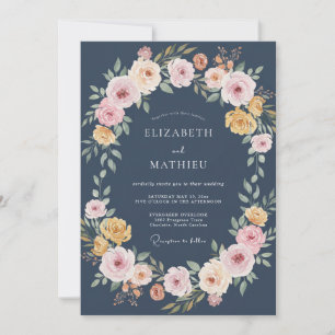 Invitation Mariage Couronne de Pêches sur Fond Ardoise