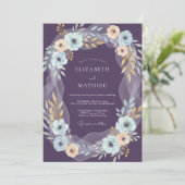 Invitation Mariage Couronne de Pêches Violet Foncé (Debout devant)