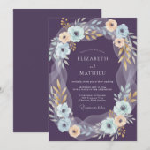 Invitation Mariage Couronne de Pêches Violet Foncé (Devant / Derrière)