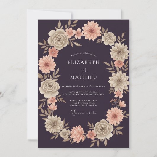 Invitation Mariage Couronne de Prune Abricot Foncé (Devant)