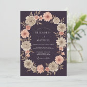 Invitation Mariage Couronne de Prune Abricot Foncé (Debout devant)
