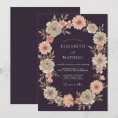 Invitation Mariage Couronne de Prune Abricot Foncé (Devant / Derrière)