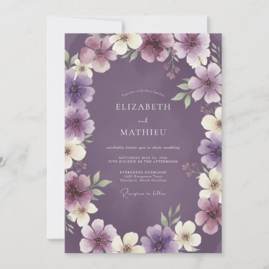 Invitation Mariage Couronne de Prune Améthyste (Devant)