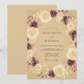 Invitation Mariage Couronne de Prune Champagne (Devant / Derrière)