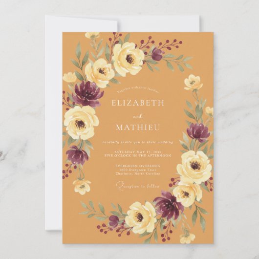 Invitation Mariage Couronne de Prune Ocre (Devant)