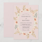 Invitation Mariage Couronne de Rose Doré (Devant / Derrière)