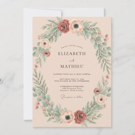 Invitation Mariage Couronne de Rouille Atténuée (Devant)