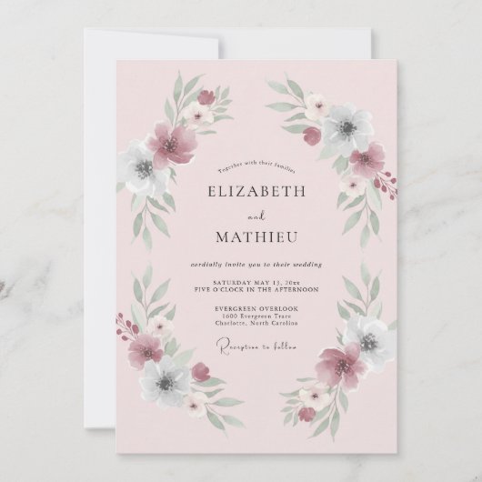 Invitation Mariage Couronne de Sauge Rose (Devant)