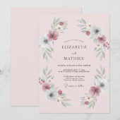 Invitation Mariage Couronne de Sauge Rose (Devant / Derrière)