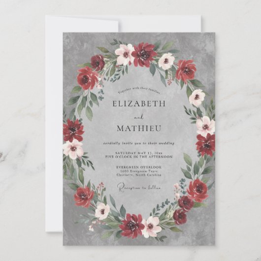 Invitation Mariage Couronne de Slate Bourgogne Profond (Devant)