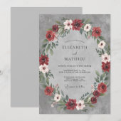Invitation Mariage Couronne de Slate Bourgogne Profond (Devant / Derrière)