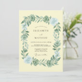 Invitation Mariage Couronne de Verdure Bleu Clair (Debout devant)