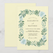 Invitation Mariage Couronne de Verdure Bleu Pâle (Devant / Derrière)