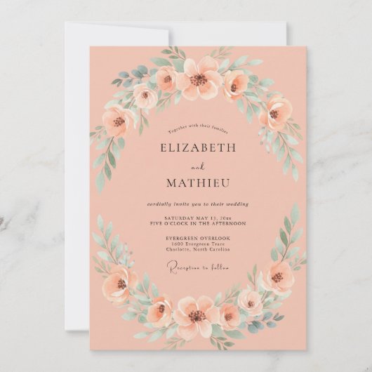 Invitation Mariage Couronne d'Eau Apricot (Devant)