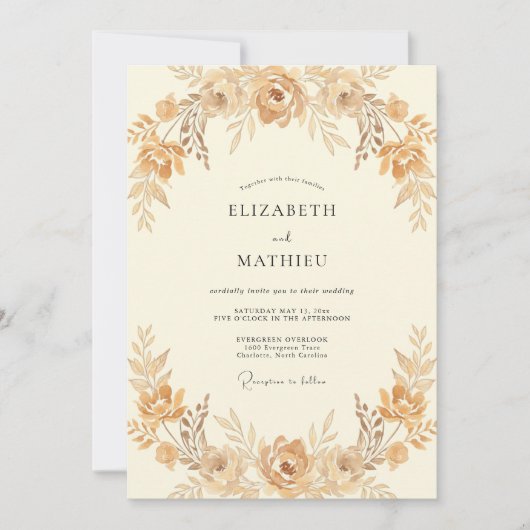 Invitation Mariage Couronne Dorée Champagne (Devant)