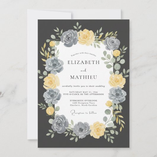 Invitation Mariage Couronne Dorée Charbon (Devant)