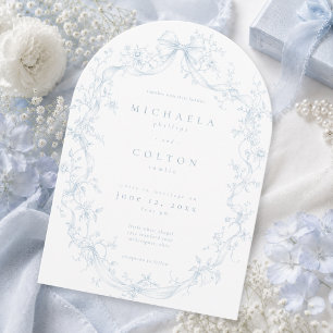 Invitation Mariage Couronne Florale Bleu Poussiéreux Vintage