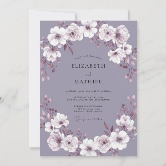 Invitation Mariage Couronne Florale Lilas (Devant)