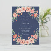 Invitation Mariage Couronne Florale Navy Blush (Debout devant)