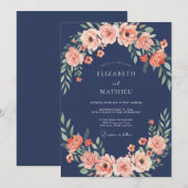 Invitation Mariage Couronne Florale Navy Blush (Devant / Derrière)