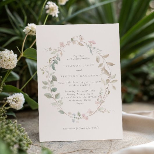 Invitation Mariage Couronne Florale Rose Délicate Formel
