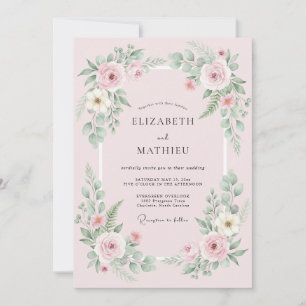 Invitation Mariage Couronne Florale Rose Pâle