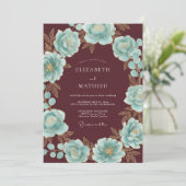 Invitation Mariage Couronne Florale Sarcelle Bourgogne (Debout devant)