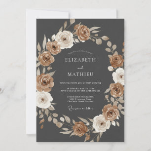 Invitation Mariage Couronne Florale Terreuse Marron