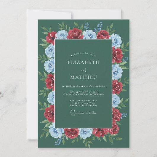 Invitation Mariage Couronne Florale Vert Profond (Devant)