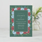 Invitation Mariage Couronne Florale Vert Profond (Debout devant)