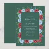 Invitation Mariage Couronne Florale Vert Profond (Devant / Derrière)