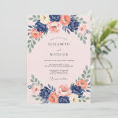 Invitation Mariage Couronne Indigo Rosé (Debout devant)