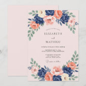 Invitation Mariage Couronne Indigo Rosé (Devant / Derrière)