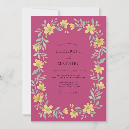 Invitation Mariage Couronne Jaune Magenta (Devant)