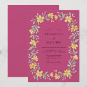Invitation Mariage Couronne Jaune Magenta (Devant / Derrière)