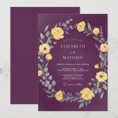 Invitation Mariage Couronne Jaune Prune (Devant / Derrière)