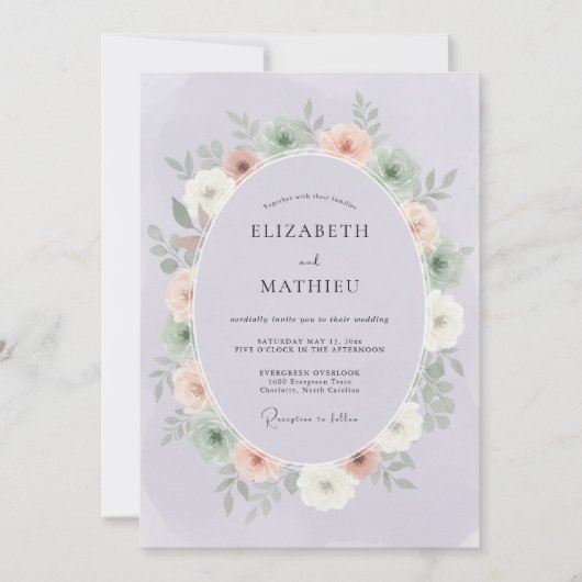 Invitation Mariage Couronne Lavande Pastel (Devant)