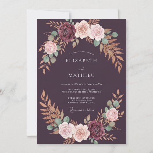 Invitation Mariage Couronne Luxe Violet Foncé (Devant)