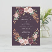 Invitation Mariage Couronne Luxe Violet Foncé (Debout devant)