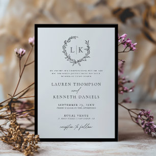 Invitation Mariage Couronne Monogramme Noir Blanc Traditionne