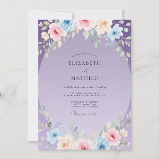 Invitation Mariage Couronne Passé de Pervenche (Devant)